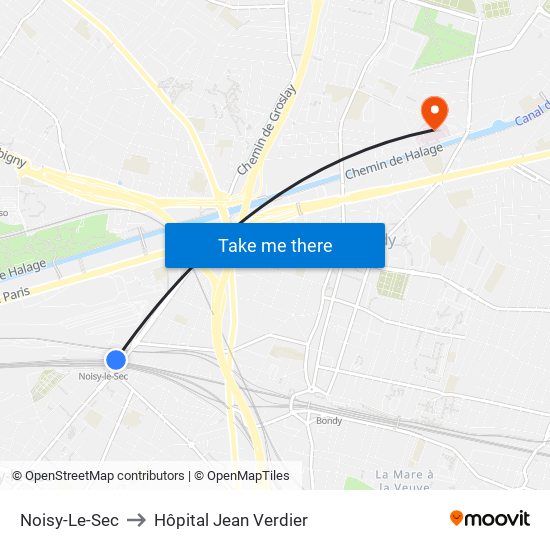 Noisy-Le-Sec to Hôpital Jean Verdier map