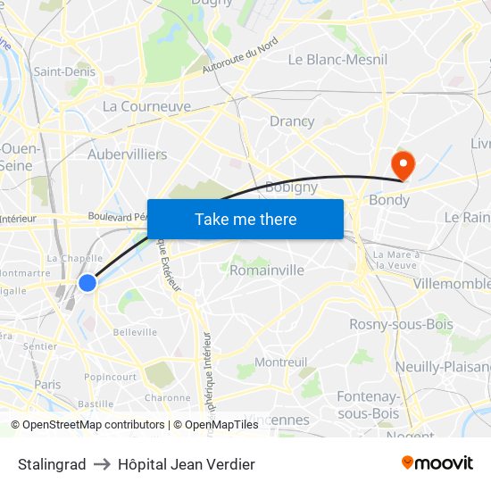 Stalingrad to Hôpital Jean Verdier map