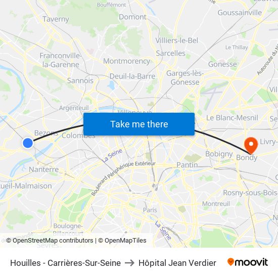 Houilles - Carrières-Sur-Seine to Hôpital Jean Verdier map