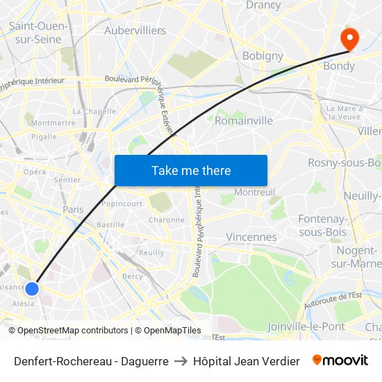 Denfert-Rochereau - Daguerre to Hôpital Jean Verdier map