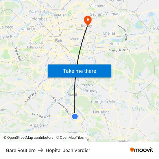Gare Routière to Hôpital Jean Verdier map