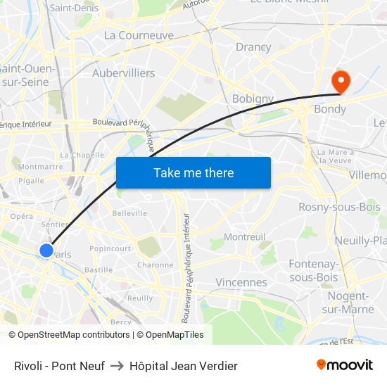 Rivoli - Pont Neuf to Hôpital Jean Verdier map