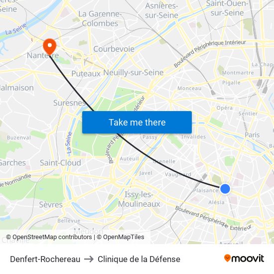 Denfert-Rochereau to Clinique de la Défense map