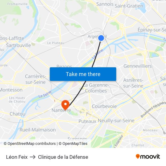 Léon Feix to Clinique de la Défense map