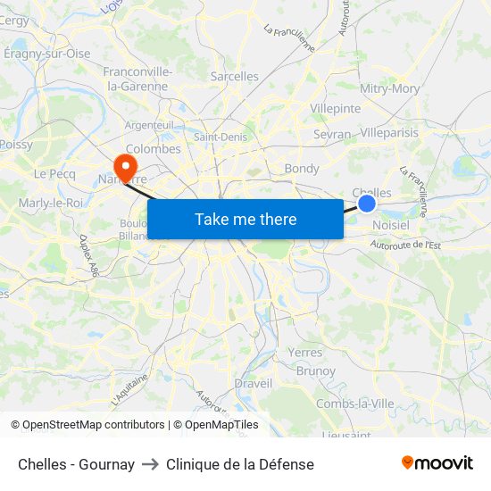 Chelles - Gournay to Clinique de la Défense map