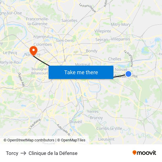 Torcy to Clinique de la Défense map
