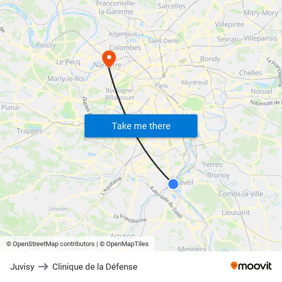 Juvisy to Clinique de la Défense map