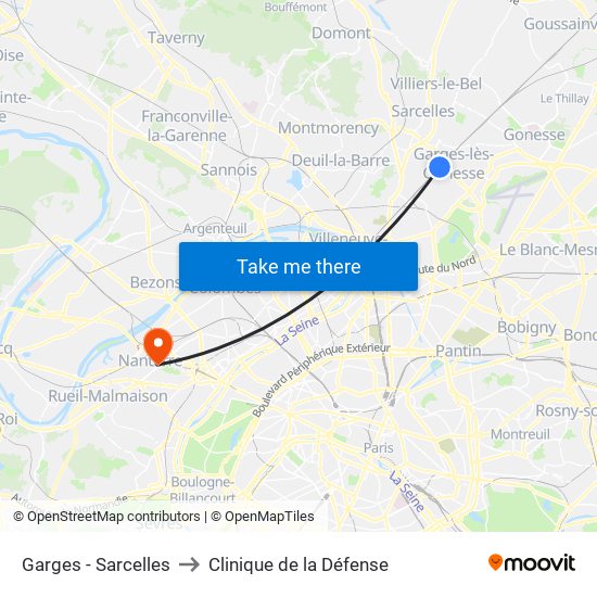Garges - Sarcelles to Clinique de la Défense map