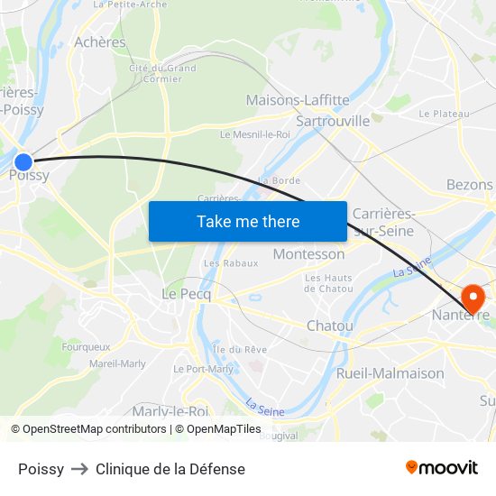 Poissy to Clinique de la Défense map