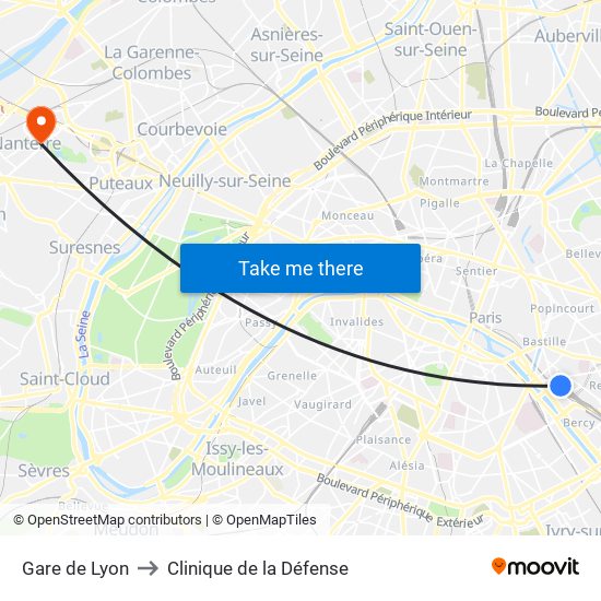 Gare de Lyon to Clinique de la Défense map