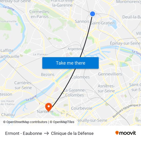 Ermont - Eaubonne to Clinique de la Défense map