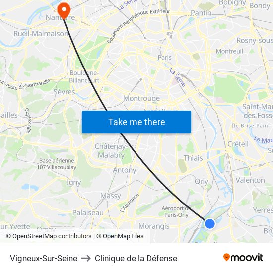 Vigneux-Sur-Seine to Clinique de la Défense map