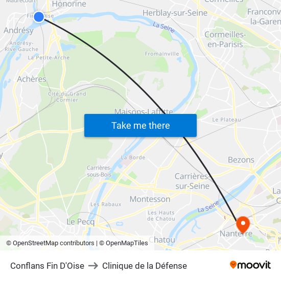 Conflans Fin D'Oise to Clinique de la Défense map