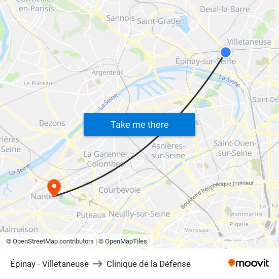 Épinay - Villetaneuse to Clinique de la Défense map