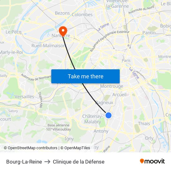 Bourg-La-Reine to Clinique de la Défense map