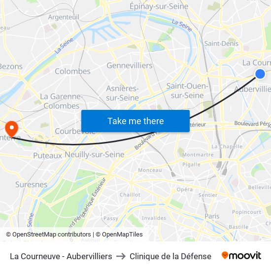 La Courneuve - Aubervilliers to Clinique de la Défense map
