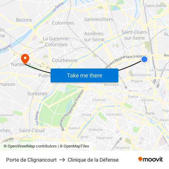 Porte de Clignancourt to Clinique de la Défense map
