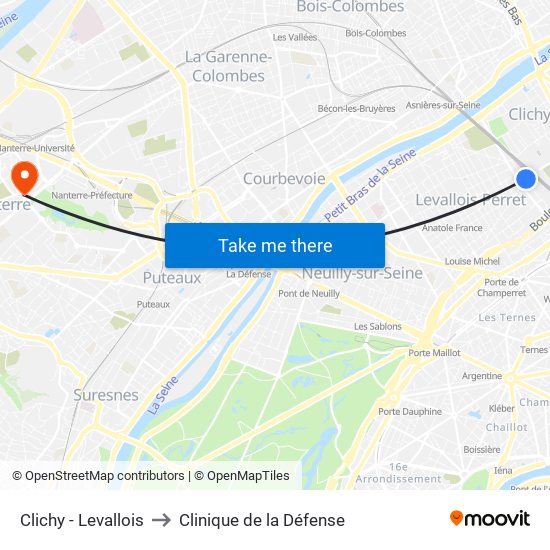 Clichy - Levallois to Clinique de la Défense map
