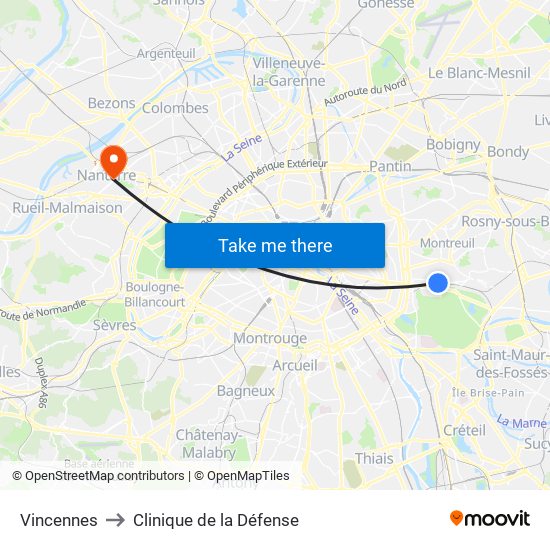 Vincennes to Clinique de la Défense map