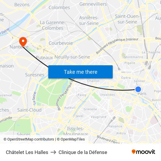 Châtelet Les Halles to Clinique de la Défense map