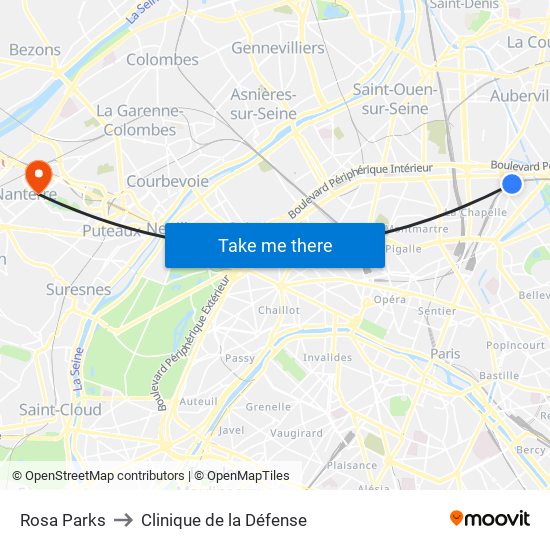 Rosa Parks to Clinique de la Défense map