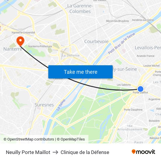 Neuilly Porte Maillot to Clinique de la Défense map