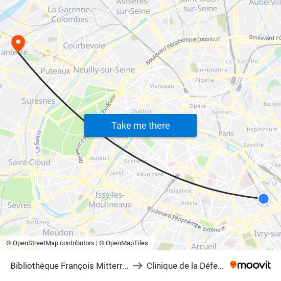 Bibliothèque François Mitterrand to Clinique de la Défense map