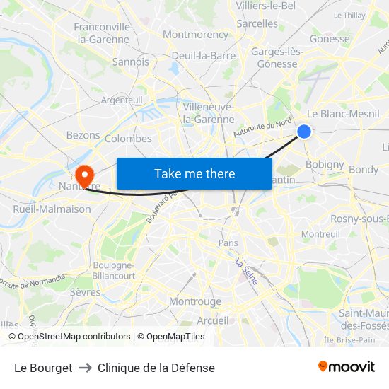 Le Bourget to Clinique de la Défense map