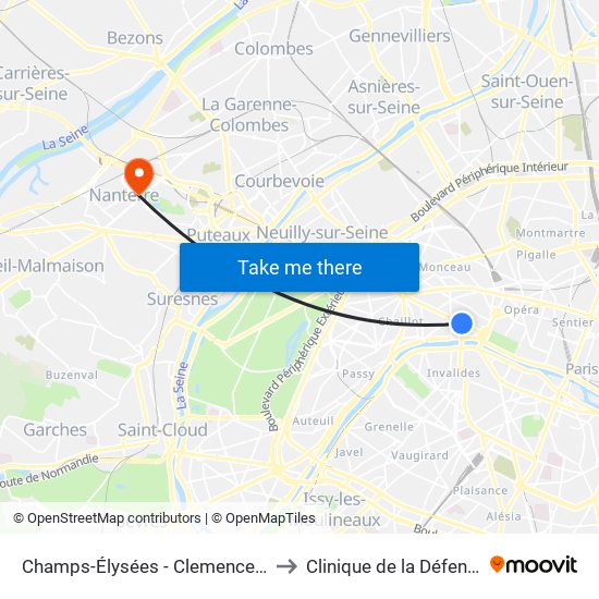 Champs-Élysées - Clemenceau to Clinique de la Défense map