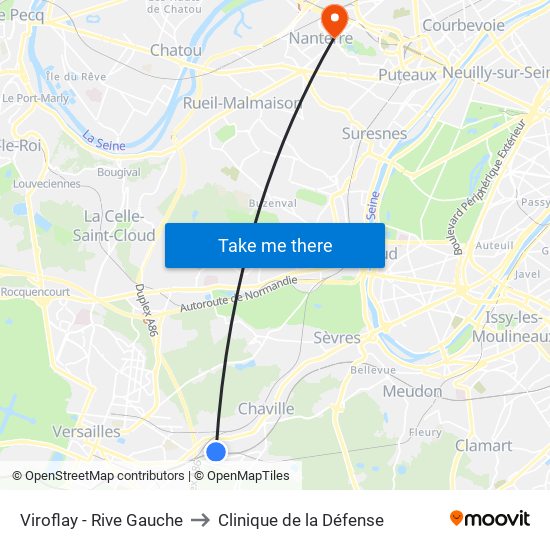 Viroflay - Rive Gauche to Clinique de la Défense map