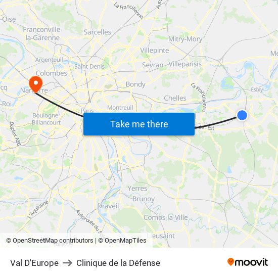 Val D'Europe to Clinique de la Défense map