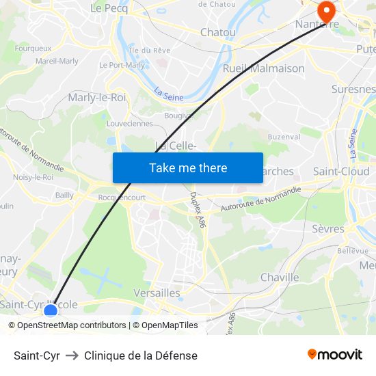 Saint-Cyr to Clinique de la Défense map