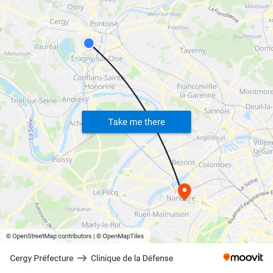 Cergy Préfecture to Clinique de la Défense map