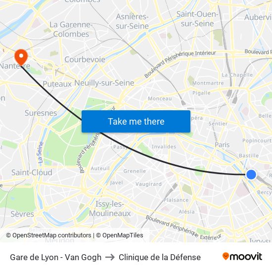 Gare de Lyon - Van Gogh to Clinique de la Défense map