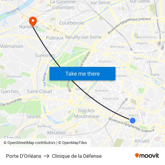 Porte D'Orléans to Clinique de la Défense map