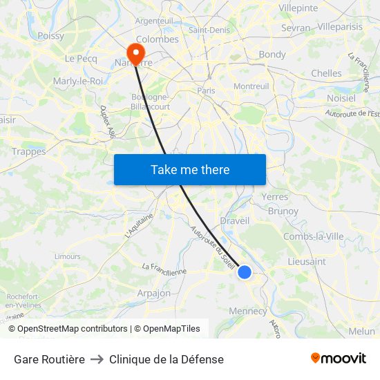 Gare Routière to Clinique de la Défense map