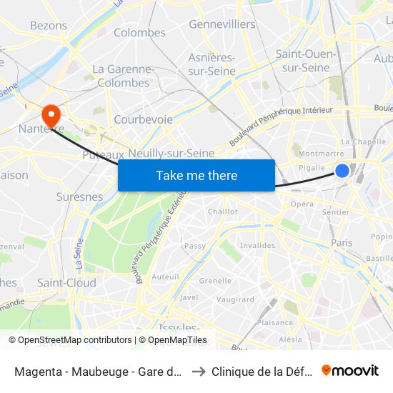 Magenta - Maubeuge - Gare du Nord to Clinique de la Défense map