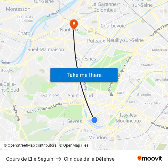 Cours de L'Ile Seguin to Clinique de la Défense map