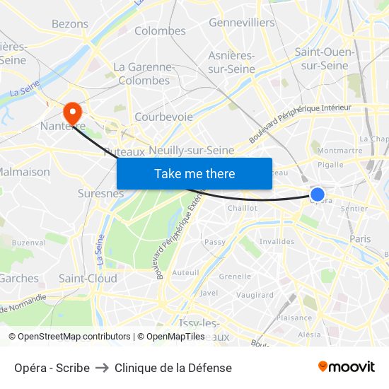 Opéra - Scribe to Clinique de la Défense map