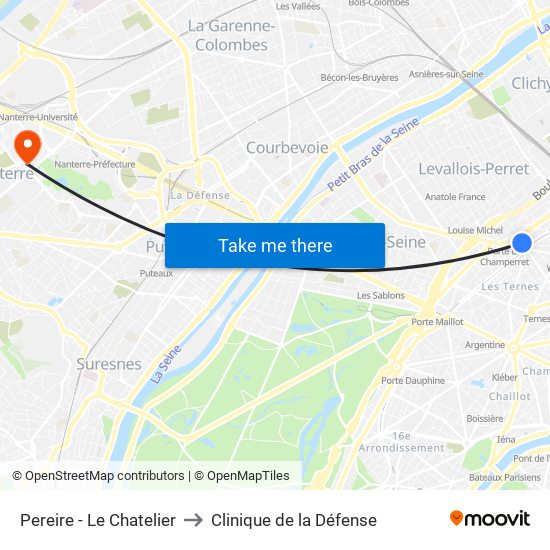 Pereire - Le Chatelier to Clinique de la Défense map