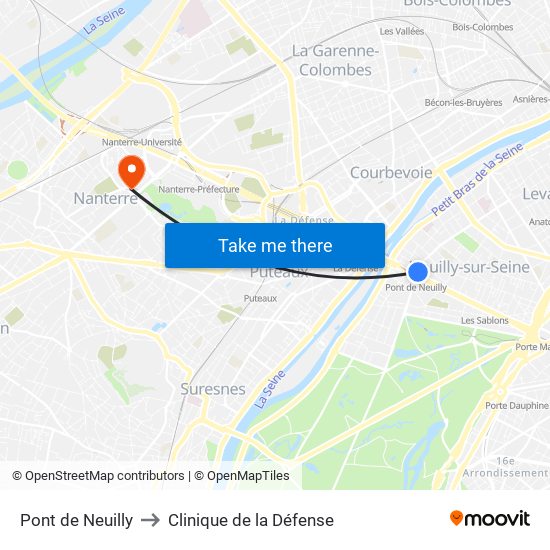 Pont de Neuilly to Clinique de la Défense map
