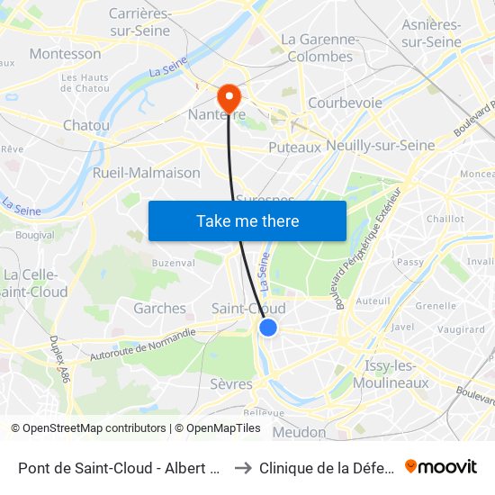 Pont de Saint-Cloud - Albert Kahn to Clinique de la Défense map