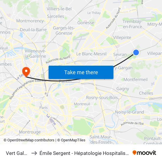 Vert Galant to Émile Sergent - Hépatologie Hospitalisation map
