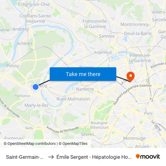 Saint-Germain-En-Laye to Émile Sergent - Hépatologie Hospitalisation map