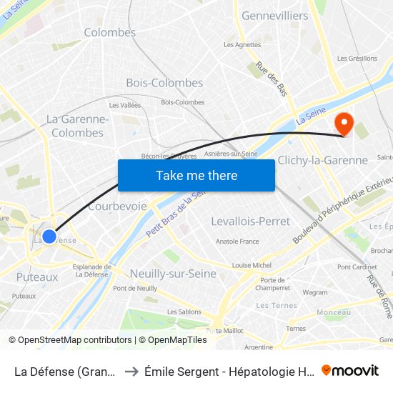La Défense (Grande Arche) to Émile Sergent - Hépatologie Hospitalisation map