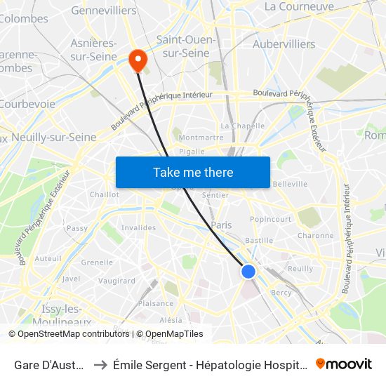 Gare D'Austerlitz to Émile Sergent - Hépatologie Hospitalisation map