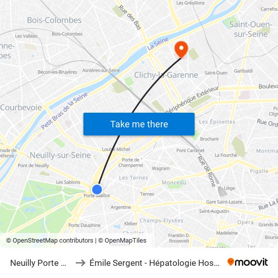Neuilly Porte Maillot to Émile Sergent - Hépatologie Hospitalisation map