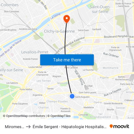 Miromesnil to Émile Sergent - Hépatologie Hospitalisation map