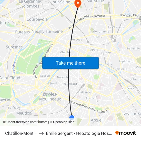 Châtillon-Montrouge to Émile Sergent - Hépatologie Hospitalisation map