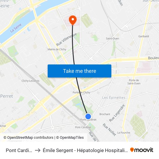 Pont Cardinet to Émile Sergent - Hépatologie Hospitalisation map